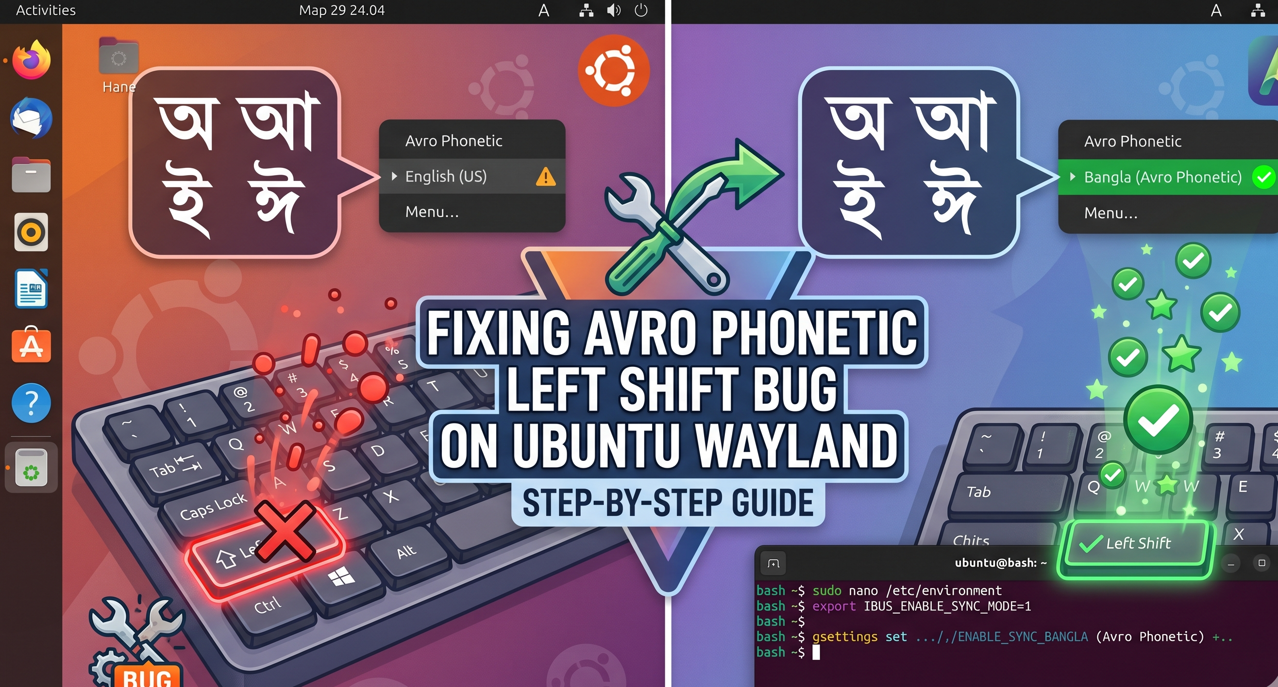 Fixing Avro Phonetic on Linux Wayland — Left Shift, GNOME, KDE Plasma